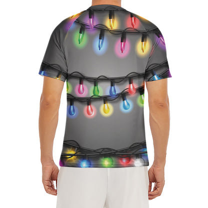 Christmas Holiday Lights Print Men's Short Sleeve Rash Guard