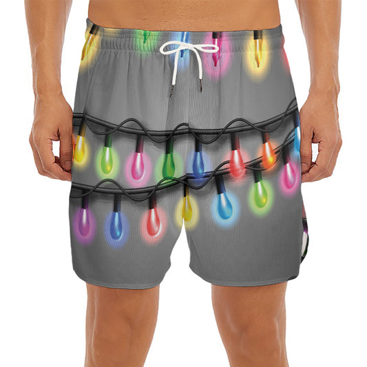 Christmas Holiday Lights Print Men's Split Running Shorts