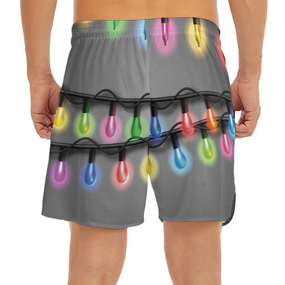 Christmas Holiday Lights Print Men's Split Running Shorts