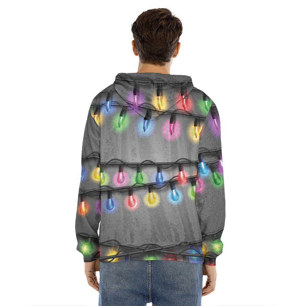 Christmas Holiday Lights Print Men's Velvet Pullover Hoodie