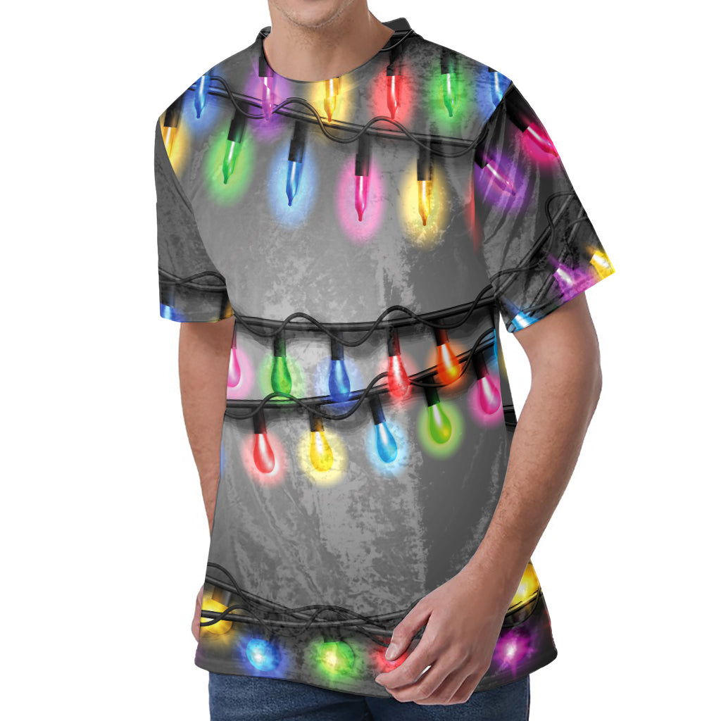 Christmas Holiday Lights Print Men's Velvet T-Shirt