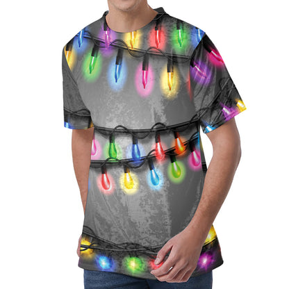 Christmas Holiday Lights Print Men's Velvet T-Shirt