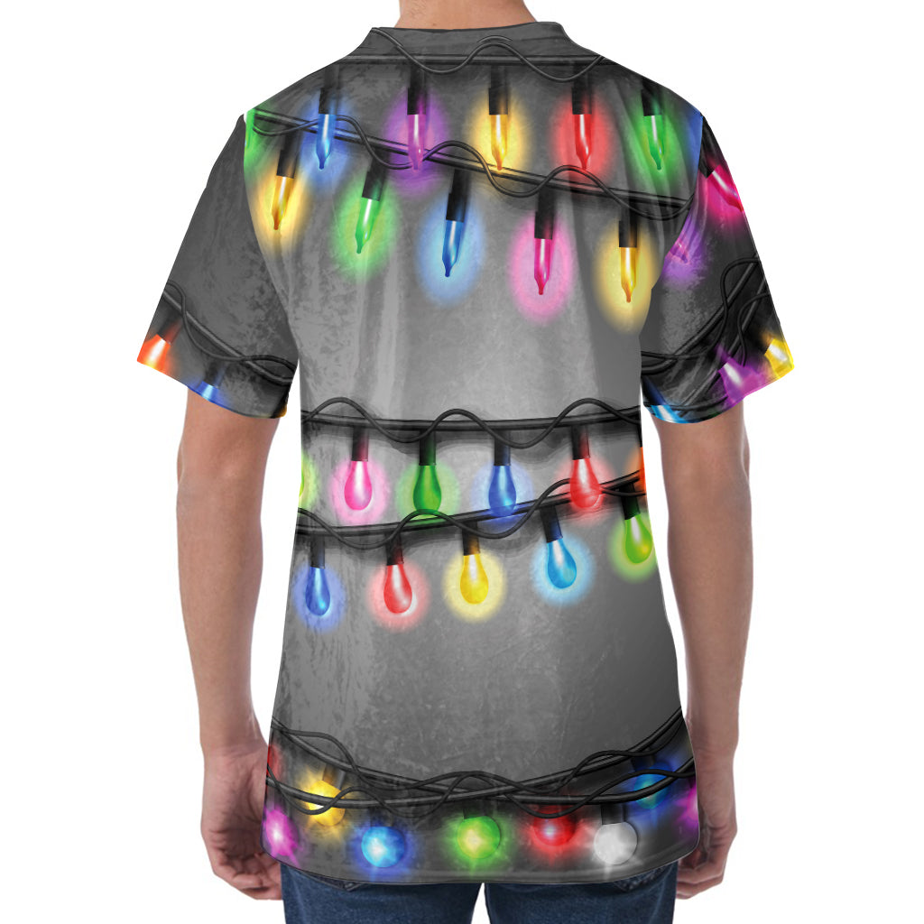 Christmas Holiday Lights Print Men's Velvet T-Shirt