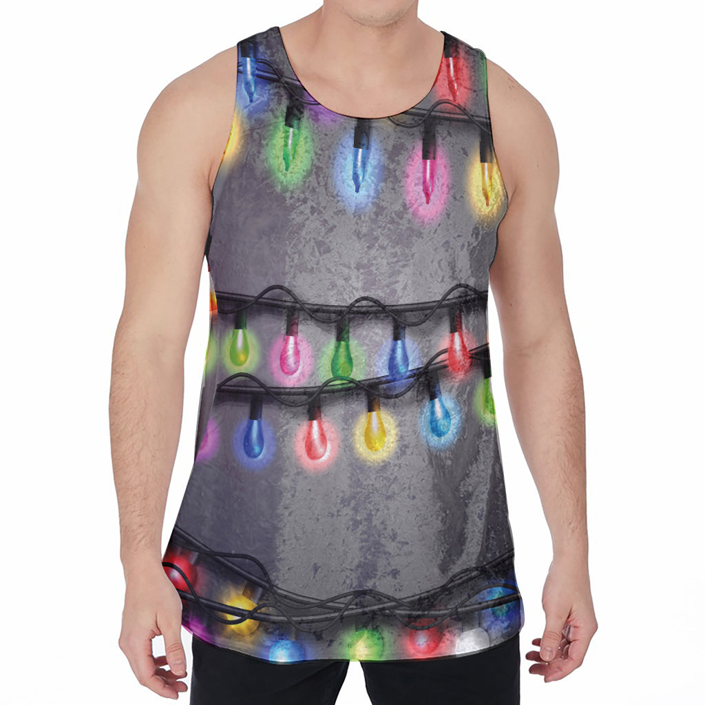 Christmas Holiday Lights Print Men's Velvet Tank Top