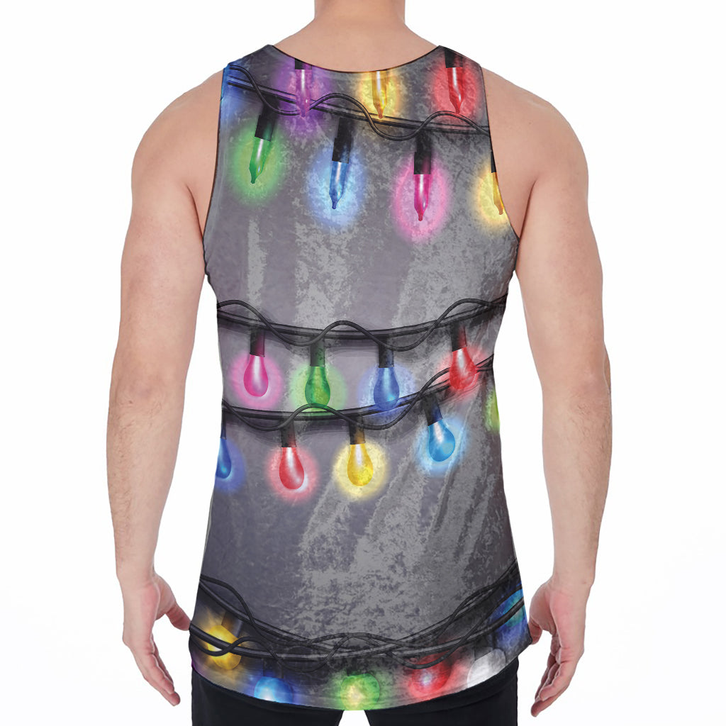 Christmas Holiday Lights Print Men's Velvet Tank Top