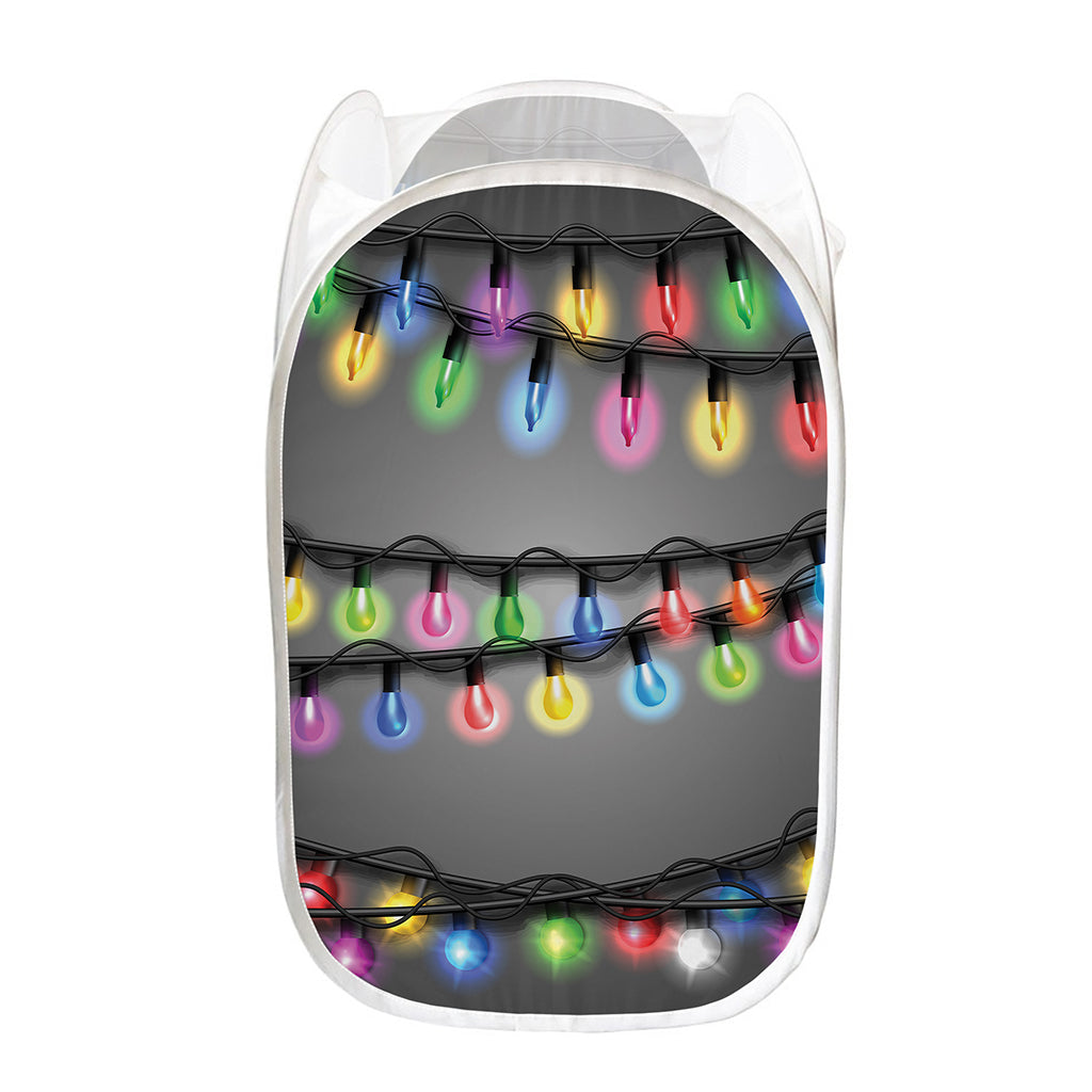 Christmas Holiday Lights Print Mesh Laundry Hamper