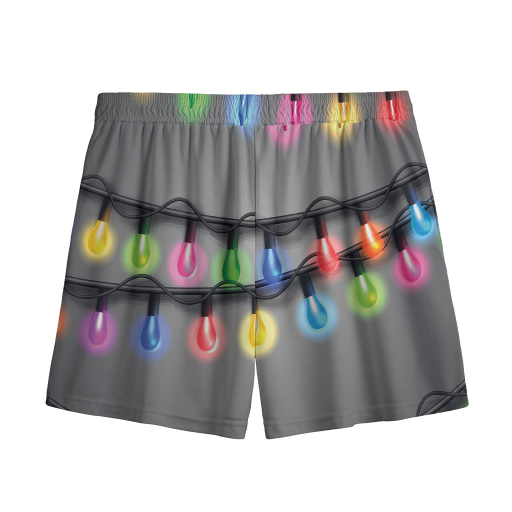 Christmas Holiday Lights Print Mesh Shorts