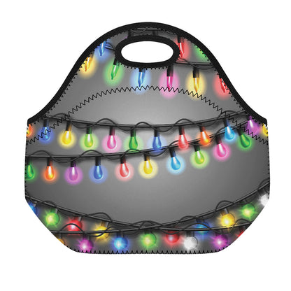 Christmas Holiday Lights Print Neoprene Lunch Bag