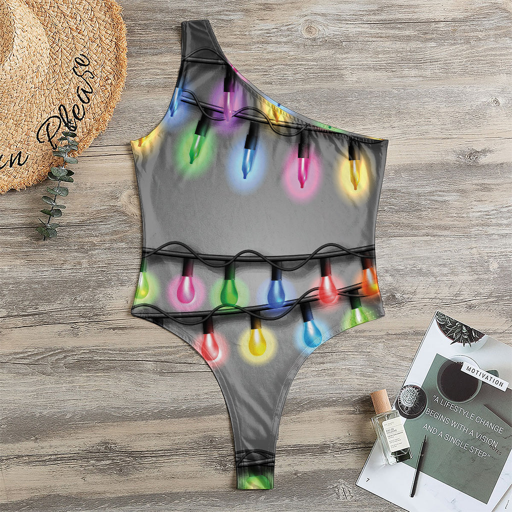 Christmas Holiday Lights Print One Shoulder Bodysuit