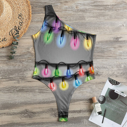 Christmas Holiday Lights Print One Shoulder Bodysuit