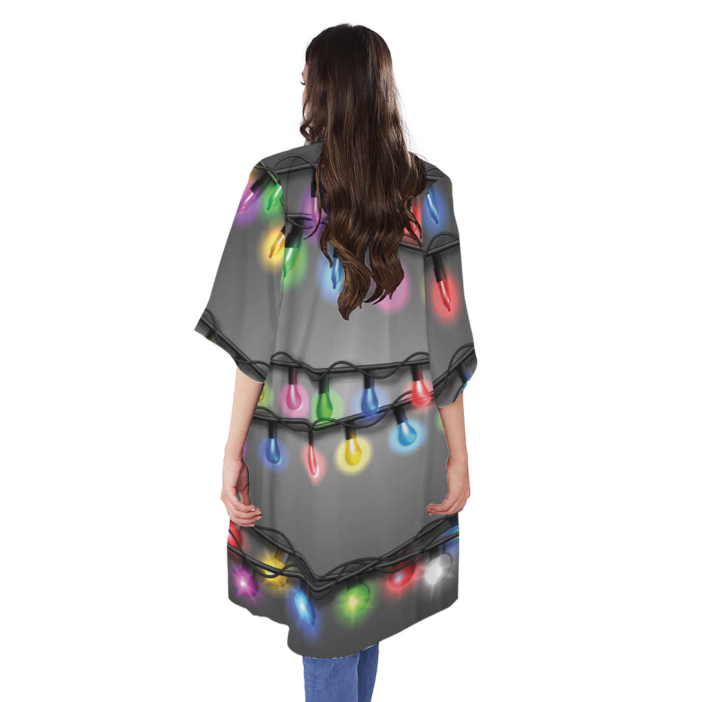 Christmas Holiday Lights Print Open Front Beach Cover Up