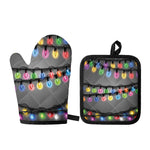 Christmas Holiday Lights Print Oven Mitt And Pot Holder Set