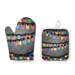 Christmas Holiday Lights Print Oven Mitt And Pot Holder Set
