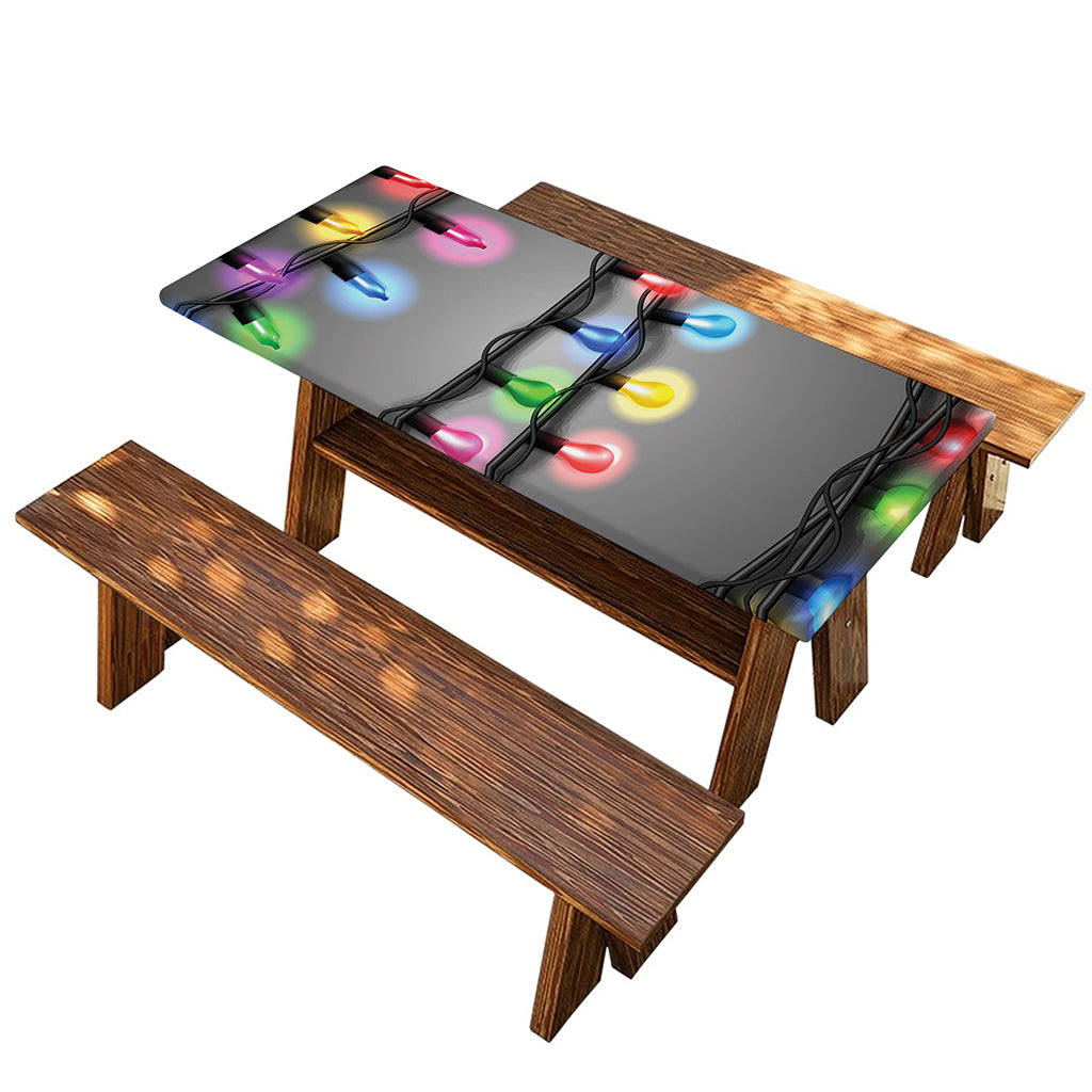 Christmas Holiday Lights Print Picnic Table Cover