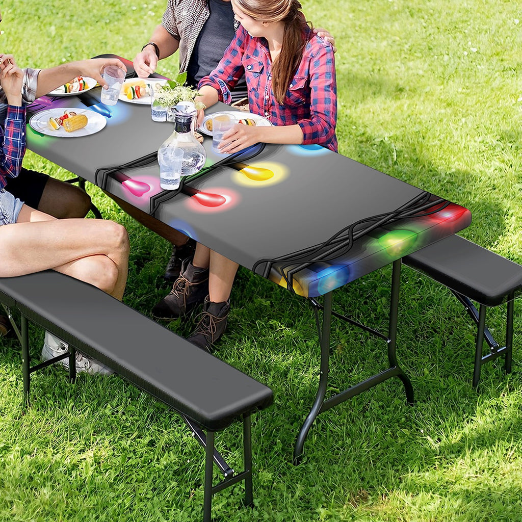 Christmas Holiday Lights Print Picnic Table Cover