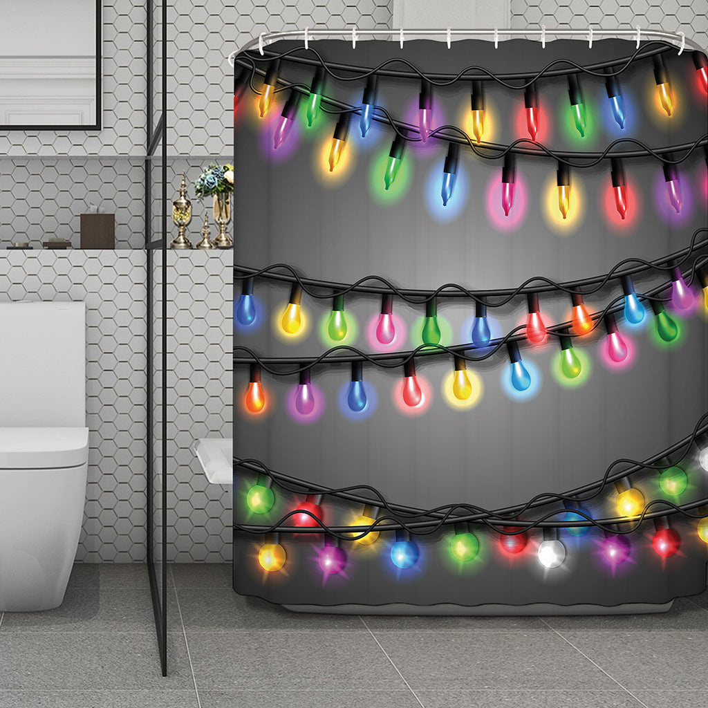 Christmas Holiday Lights Print Polyester Shower Curtain