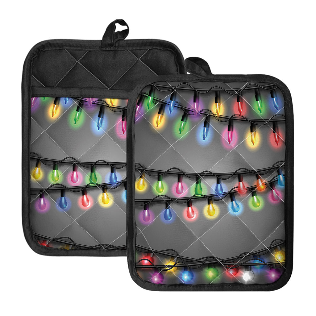 Christmas Holiday Lights Print Pot Holders With Pocket