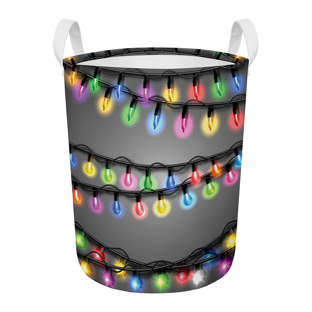 Christmas Holiday Lights Print Round Laundry Basket