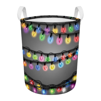 Christmas Holiday Lights Print Round Laundry Basket