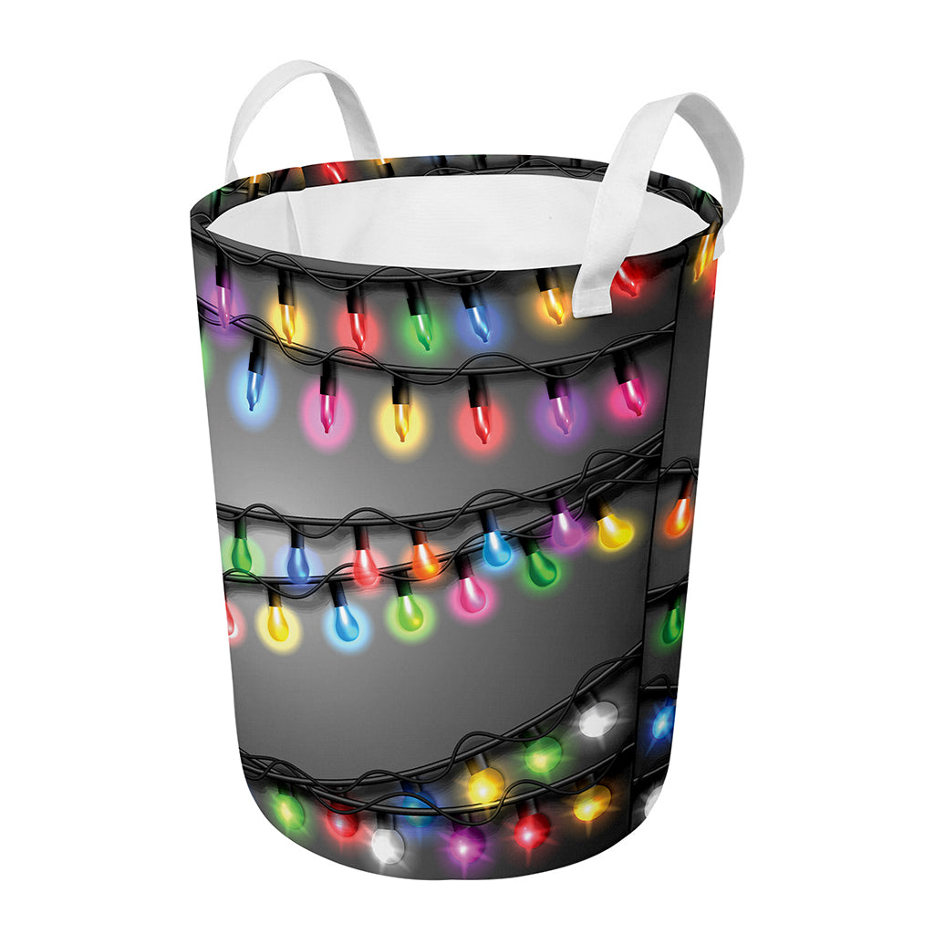Christmas Holiday Lights Print Round Laundry Basket
