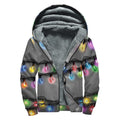 Christmas Holiday Lights Print Sherpa Lined Zip Up Hoodie