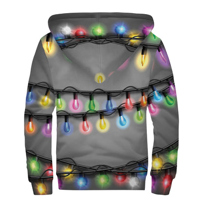Christmas Holiday Lights Print Sherpa Lined Zip Up Hoodie