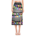 Christmas Holiday Lights Print Side Slit Midi Skirt
