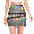 Christmas Holiday Lights Print Side Slit Mini Skirt
