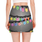 Christmas Holiday Lights Print Side Slit Mini Skirt