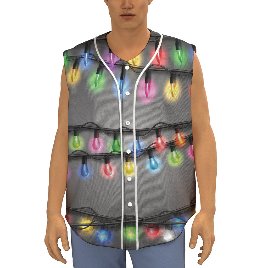 Christmas Holiday Lights Print Sleeveless Baseball Jersey