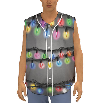 Christmas Holiday Lights Print Sleeveless Baseball Jersey