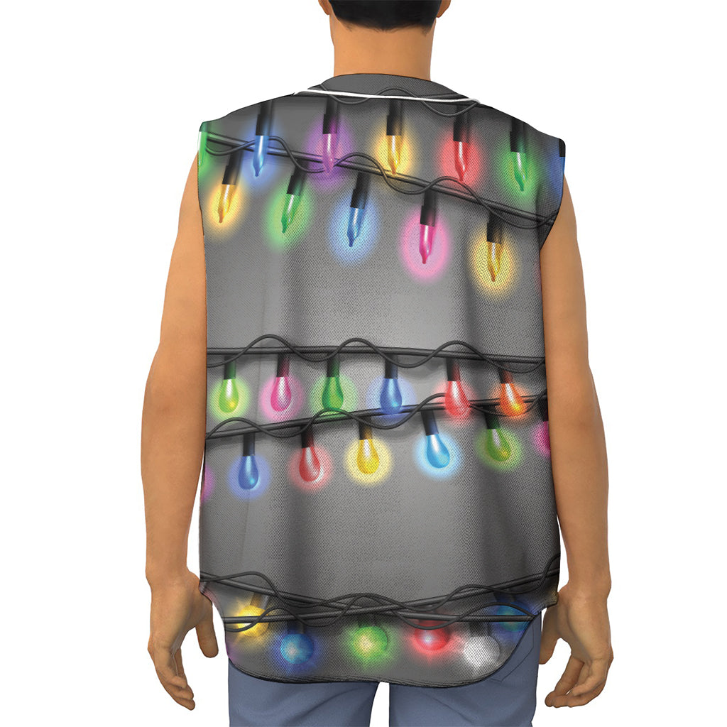 Christmas Holiday Lights Print Sleeveless Baseball Jersey