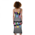 Christmas Holiday Lights Print Slim Fit Midi Cami Dress