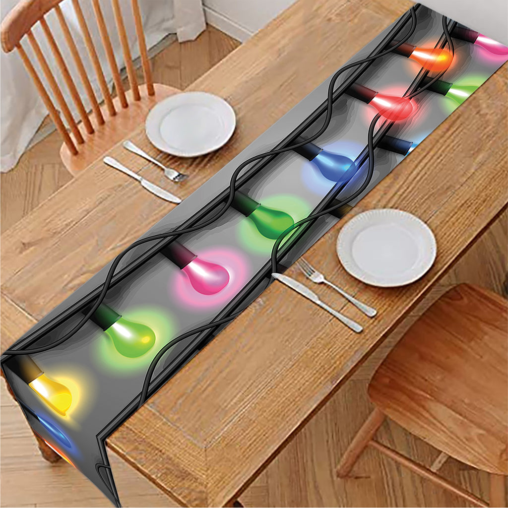 Christmas Holiday Lights Print Table Runner