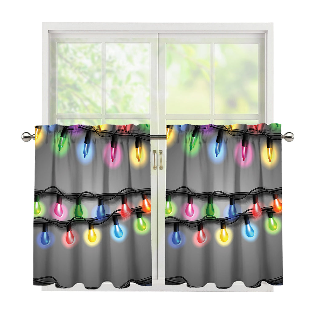 Christmas Holiday Lights Print Tier Curtains