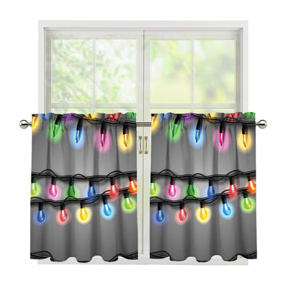 Christmas Holiday Lights Print Tier Curtains