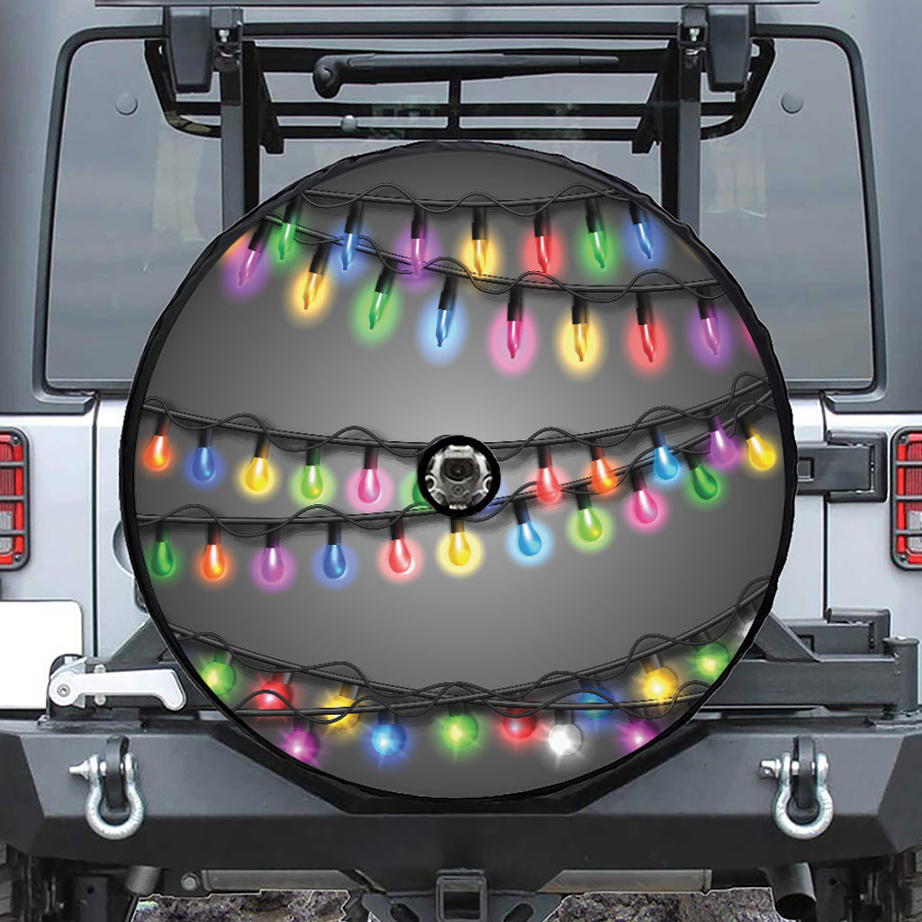 Christmas Holiday Lights Print Tire Cover With Camera Hole