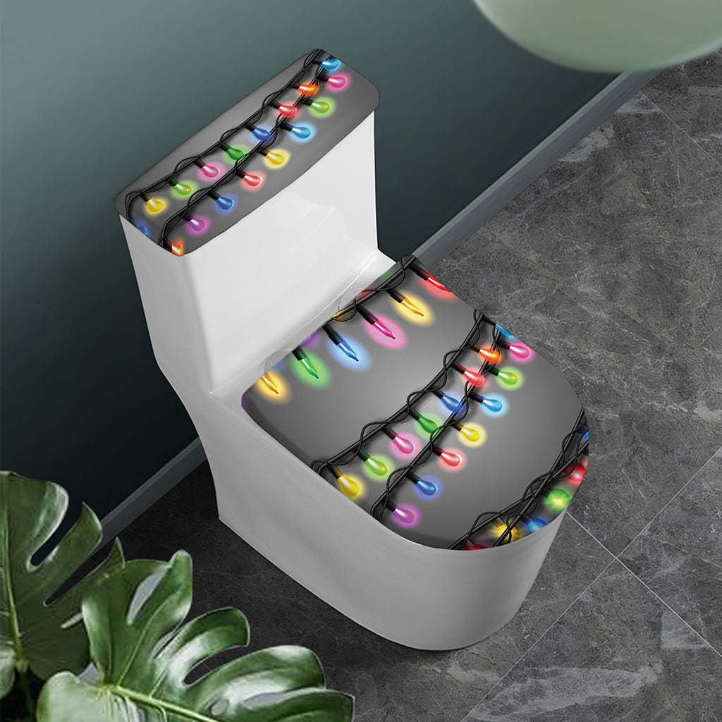 Christmas Holiday Lights Print Toilet Lid And Tank Cover Set