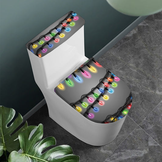 Christmas Holiday Lights Print Toilet Lid And Tank Cover Set