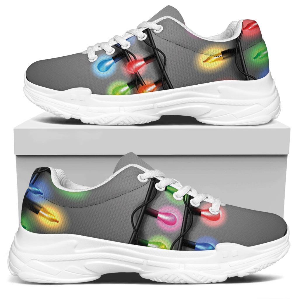Christmas Holiday Lights Print White Chunky Shoes