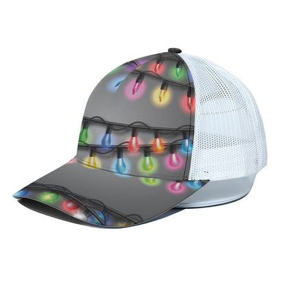 Christmas Holiday Lights Print White Mesh Trucker Cap