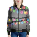 Christmas Holiday Lights Print Women's Bomber Jacket