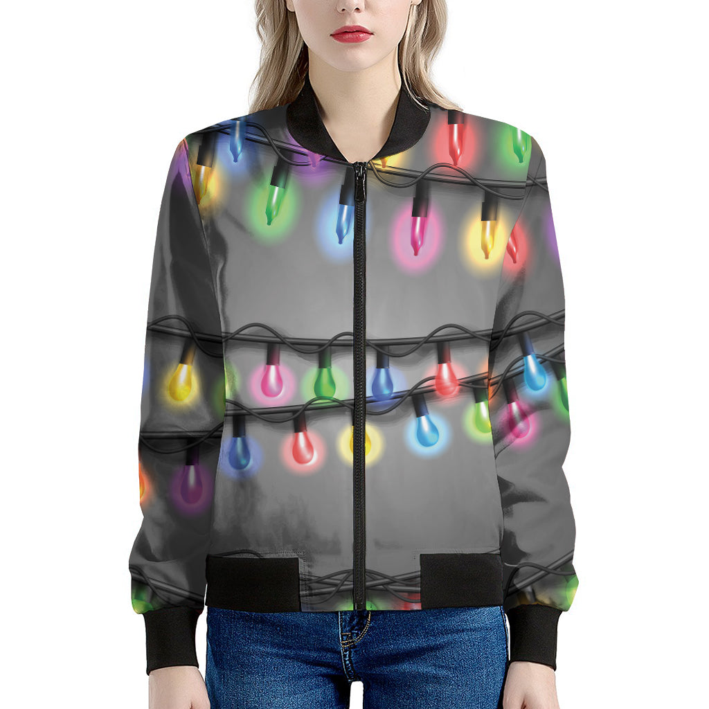 Christmas Holiday Lights Print Women's Bomber Jacket
