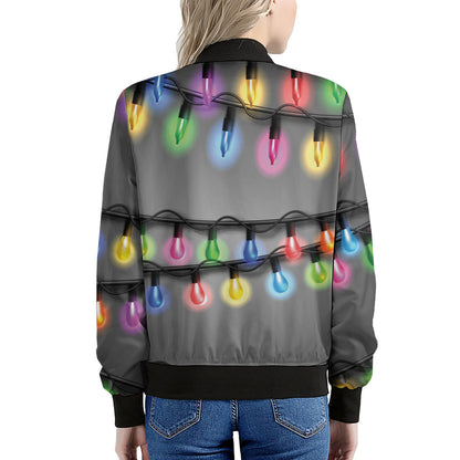 Christmas Holiday Lights Print Women's Bomber Jacket