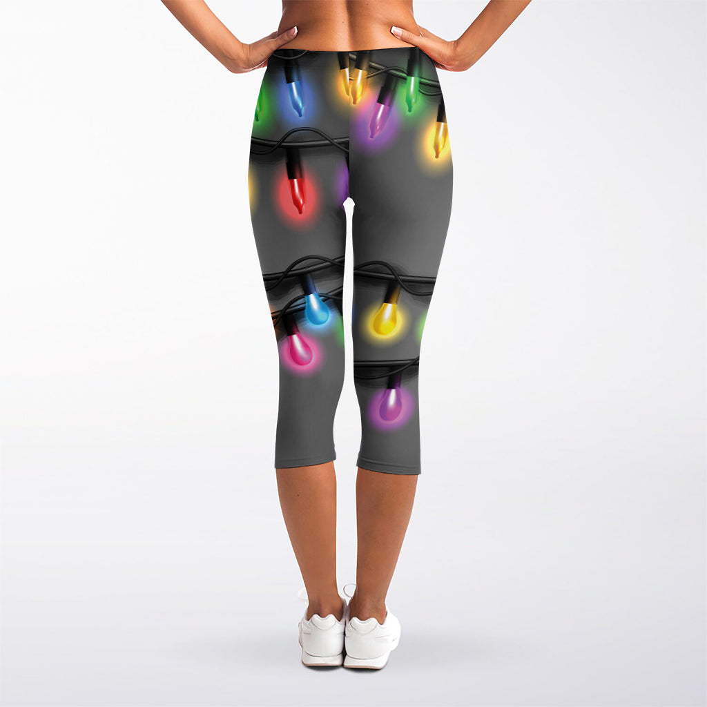 Christmas Holiday Lights Print Women's Capri Leggings