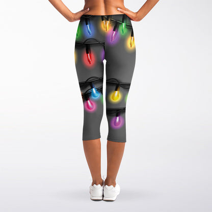 Christmas Holiday Lights Print Women's Capri Leggings
