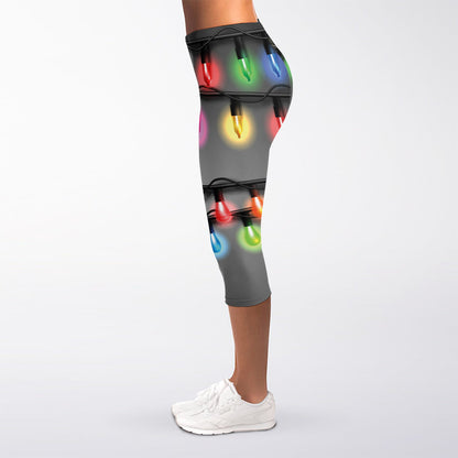 Christmas Holiday Lights Print Women's Capri Leggings