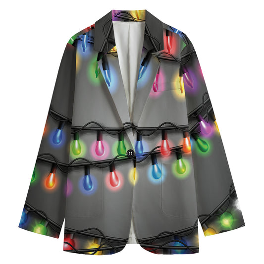 Christmas Holiday Lights Print Women's Cotton Blazer