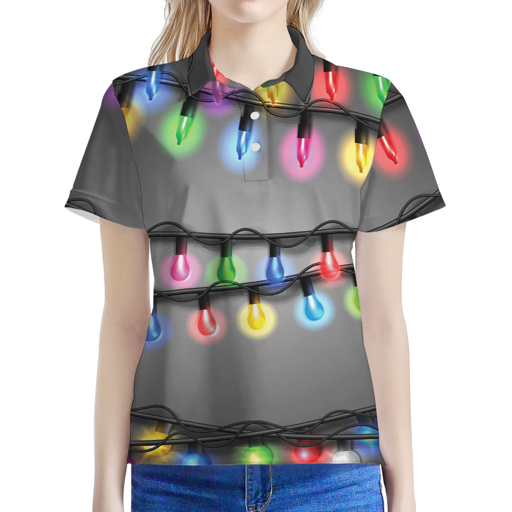 Christmas Holiday Lights Print Women's Polo Shirt