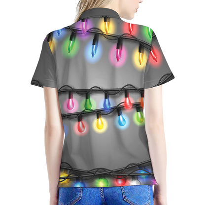 Christmas Holiday Lights Print Women's Polo Shirt